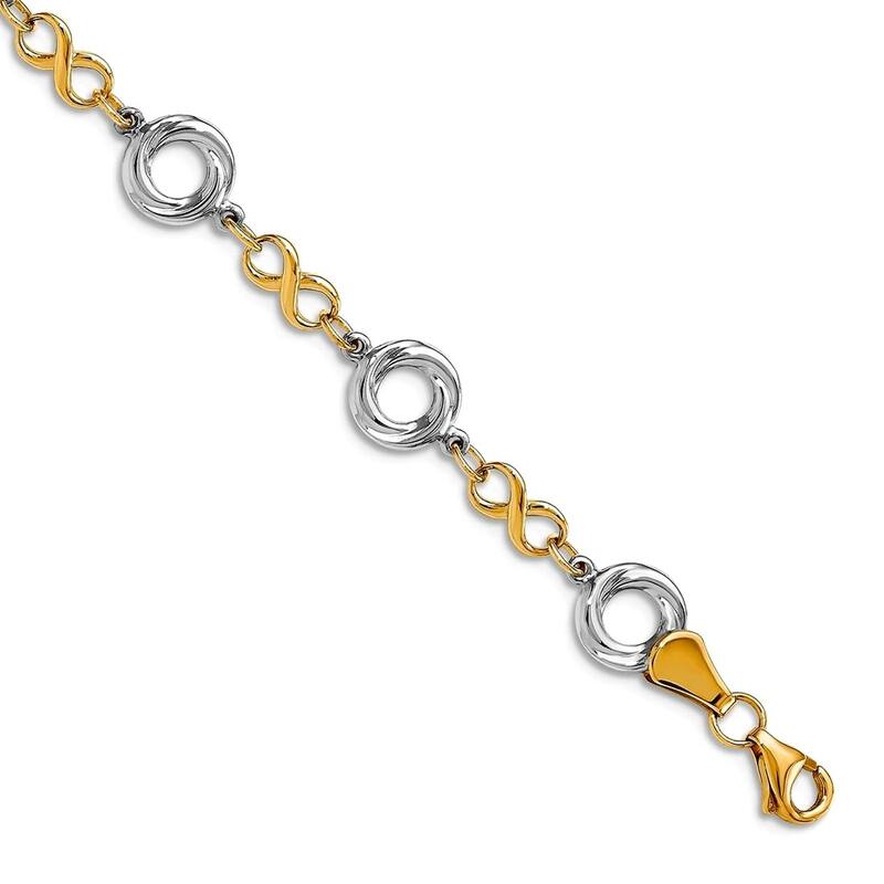 Curata 10k Two-tone Gold 7.5" 7.5mm Loveknot and Infinity Links Bracelet