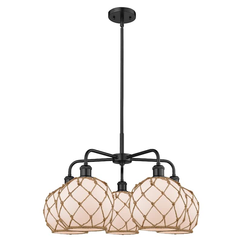 Innovations Lighting Endless Possibilities Ballston - Farmhouse Rope - 5 Light 27" Stem Hung Chandelier - White Glass with Brown Rope/Matte Black