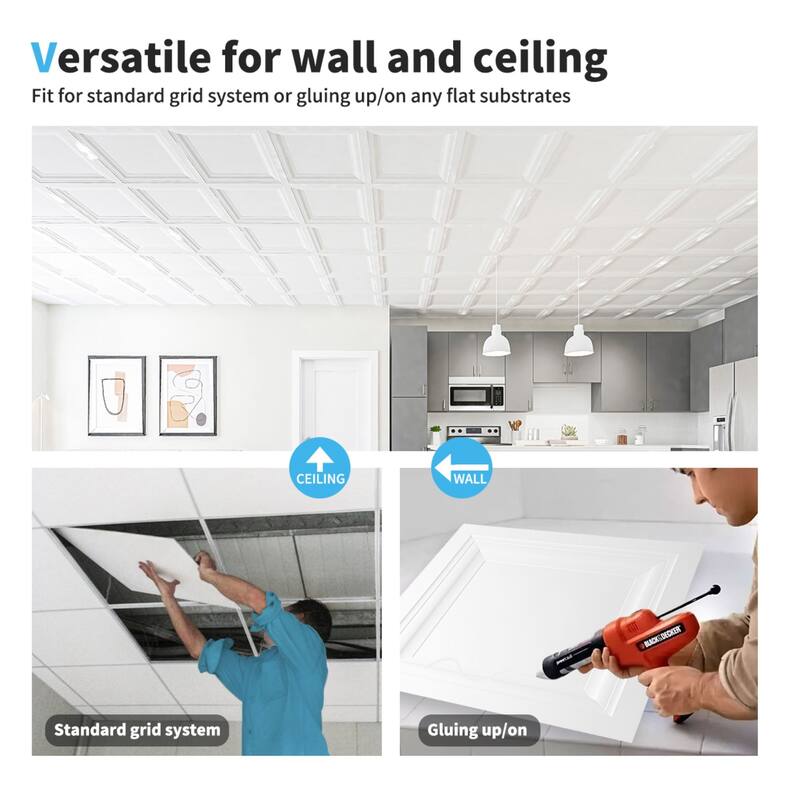 Art3d PVC Drop Ceiling Tile 3D Wall Paneling,12 Pack Cover 48Sq.Ft.