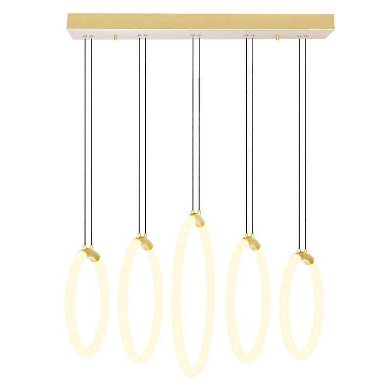 Hoops 5 Light LED Chandelier With Satin Gold Finish - Satin Gold - Satin Gold