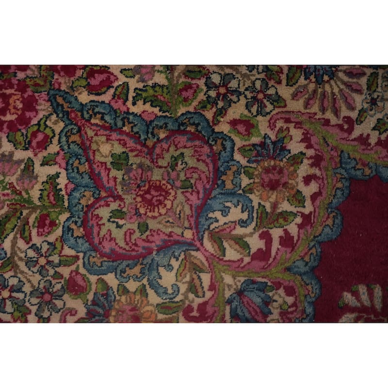 Hand Knotted Oriental 100% Wool Carpet Traditional Floral Pink Kerman Area Rug - 13' 10'' X 9' 9''
