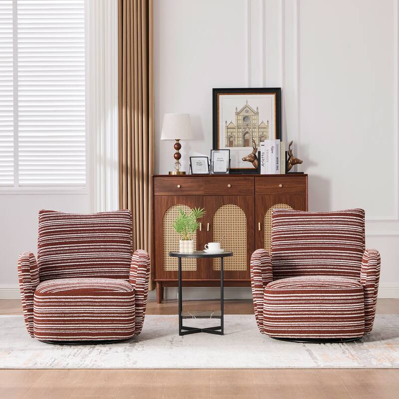 Swivel Striped Accent Chair with Metal Base, Modern Arm Chair for Living Room, Fabric Club Single Sofa Chair