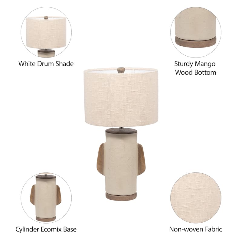 Sagebrook Home Neutral Textured 24" Unique Table Lamp, Ivory, Cylinder - 13" x 13" x 24"