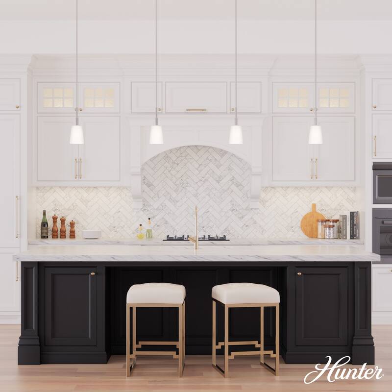 Hunter Nolita 1 Light Pendant, Kitchen Island, Dining Room, Contemporary, White Glass Shade