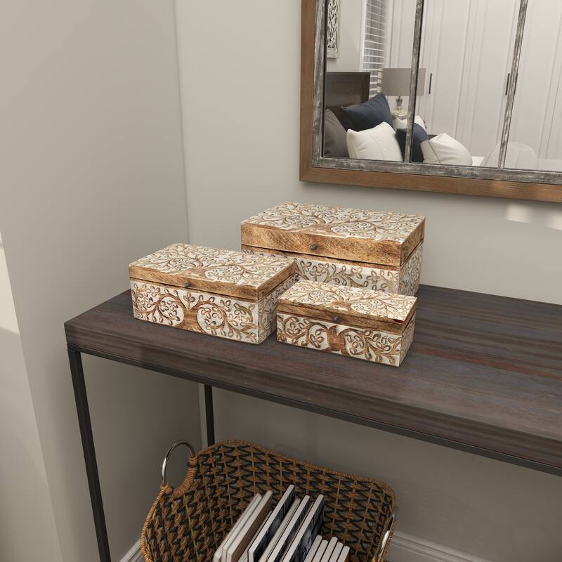 Wood Handmade Box with Hinged Lid (Set of 3)