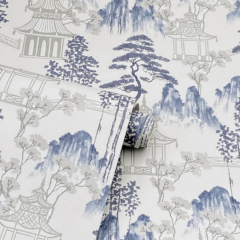 Arthouse Akio Blue Pagoda Wallpaper