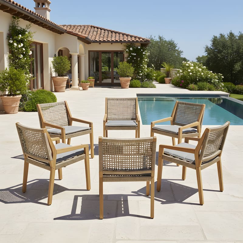 Christopher Knight Home- Elowen Acacia Wood Outdoor Dining Chair - 6 Piece+Teak+Brown+Gray