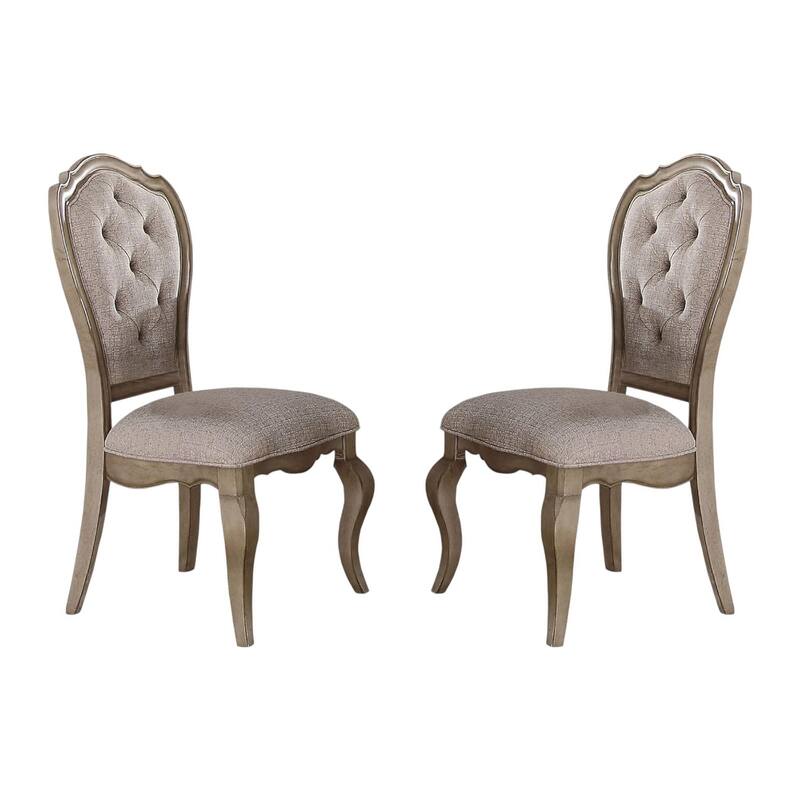 HomeRoots Set of Two Tufted Beige and Taupe Upholstered Fabric And Solid Wood Dining Side Chairs