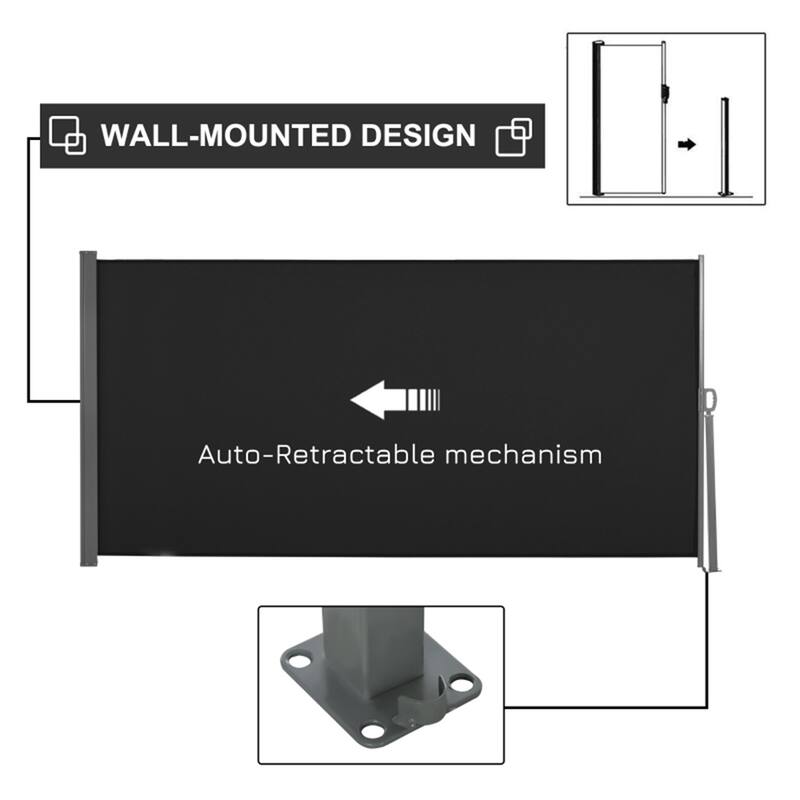 Black Adjustable Outdoor Side Awning with Waterproof Polyester Fabric and Grey Steel Frame