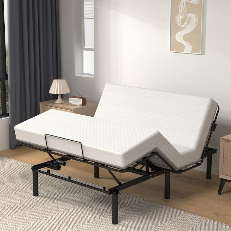 Zero-Clearance Adjustable Bed Base Frame Head and Foot Incline Quiet Motor Queen Size Zero Gravity, Dual USB A+C Ports