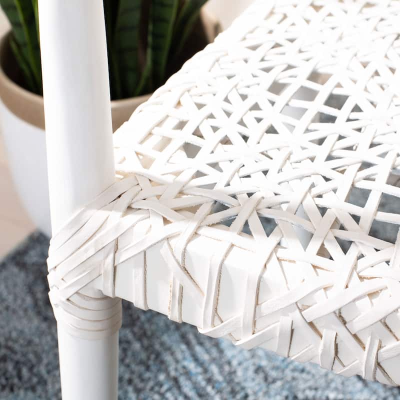 SAFAVIEH Therese Leather Woven Accent Chair - 25" W x 20.9" L x 30.9" H - 25Wx21Dx31H - White