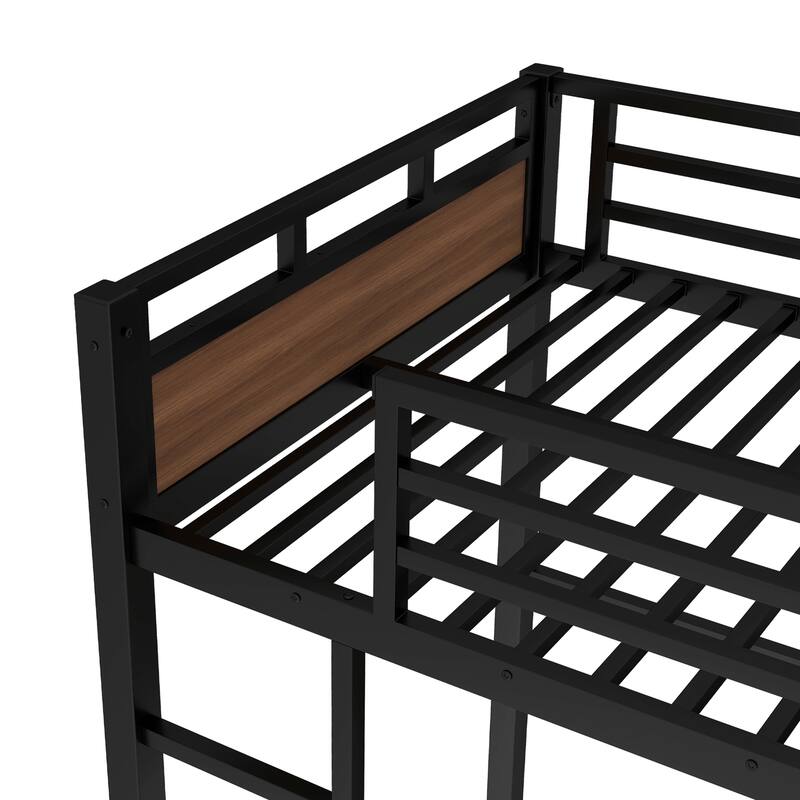 Roomfitters Twin/Full/Queen Metal Bunk Bed & Loft Bed with Raised Safety Fence, Convertible Platform Design, Vintage Wood