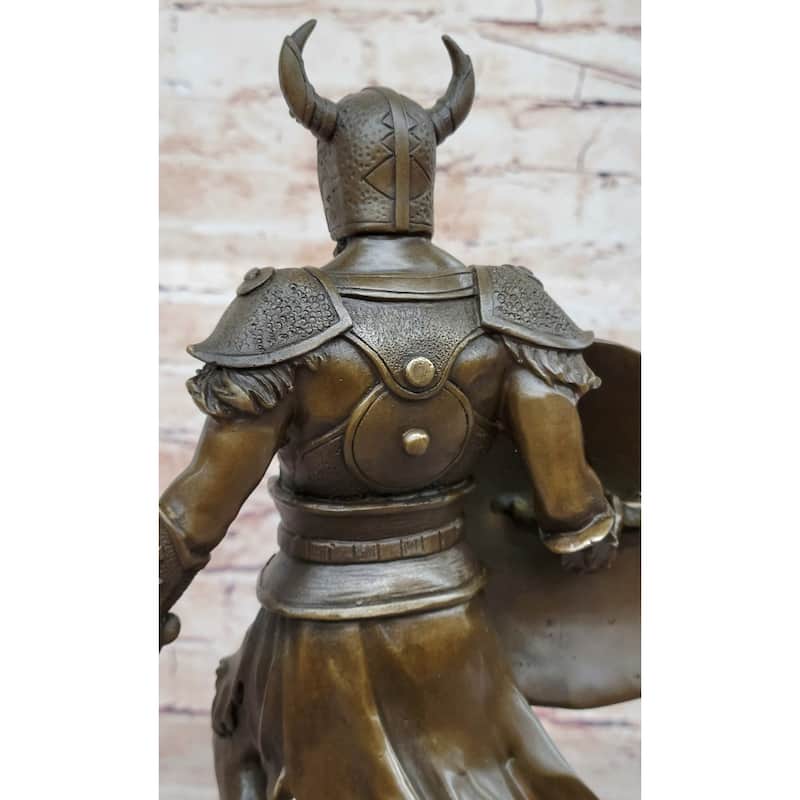 Fantasy Viking Warrior W/ Horned Helmet - Bronze Sculpture Statue Original Art By Kamiko