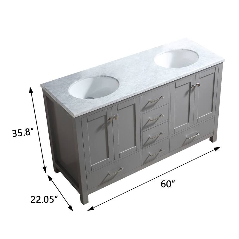 Prismosaic 60 in. Lunar Gray Vanity with Countertop & Splash, Double Sinks