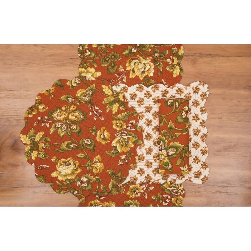 Estelle Round Quilted Reversible Floral Damask Placemat Set of 6 - Set of 6