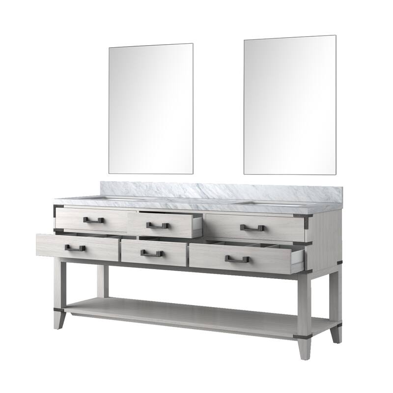 Norwalk Bath Vanity with Carrara Marble Top, Sink and Mirror