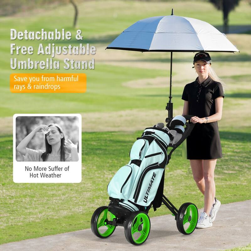 4 Wheel Golf Push Cart with Brake Scoreboard Adjustable Handle