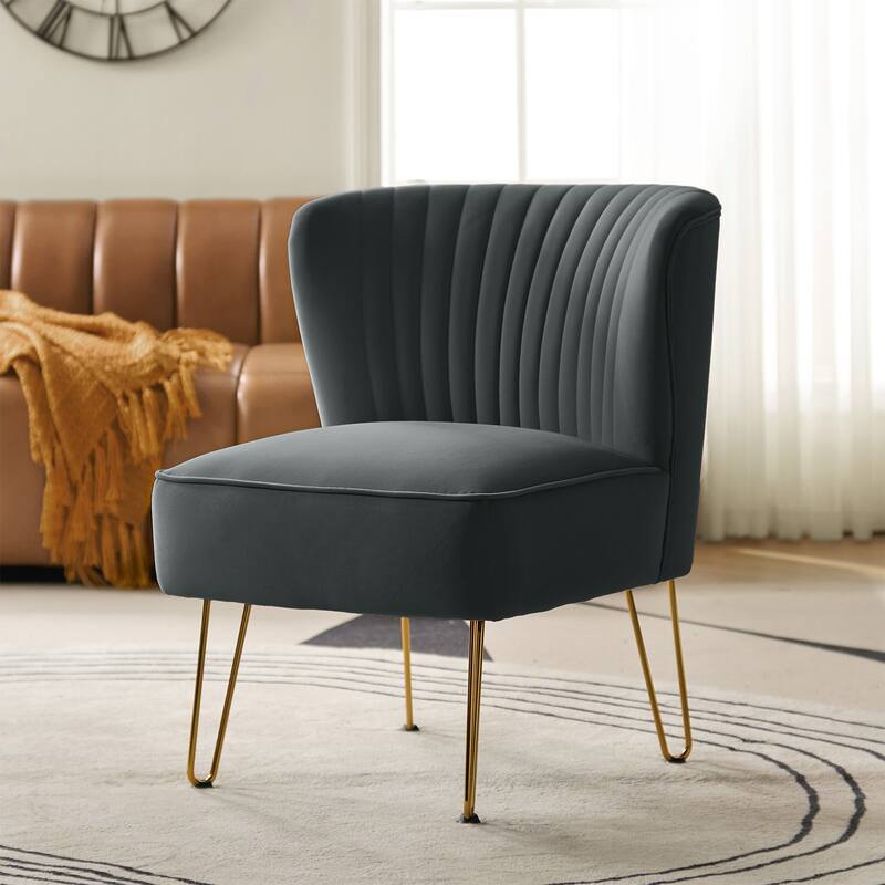 Barto Modern Velvet Tufted Side Chair with Golden Legs by HULALA HOME