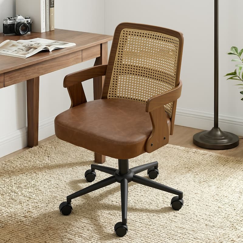 Swivel Home Office Chair Adjustable Height Desk Chair with Wheels and Armrests - 32.7"-36.6"H x 19.9"W x 22.8"D