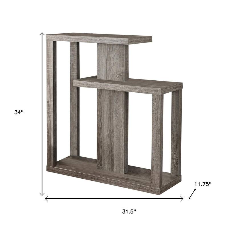 HomeRoots 32" Taupe Free form Floor Shelf Console Table With Storage - 31.50 in. x 34.00 in. x 11.75 in.