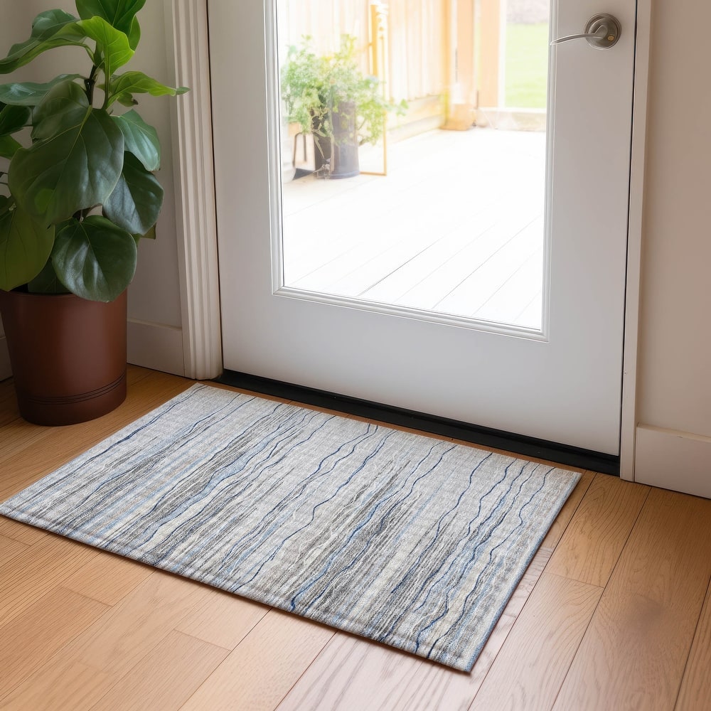 Machine Washable Indoor/ Outdoor Modern Stripe Chantille Rug