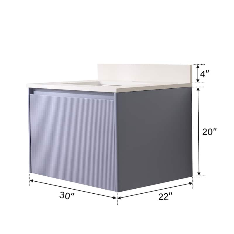 20'' H Modern Wall-Mount Bathroom Vanity With White Quartz Top and Single Sink