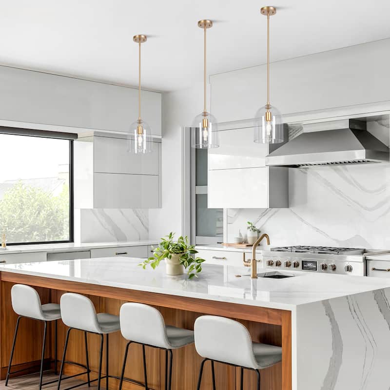 Modern Gold 1-Light Glass Pendant Light for Kitchen Island Dining Room - D7.9" x H11"