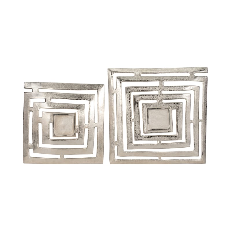 Metal, Set Of 2 14/17" Cutout Plates, Silver, Square, 3"H, Solid Color - 17" x 17" x 3" - 17" x 17" x 3"