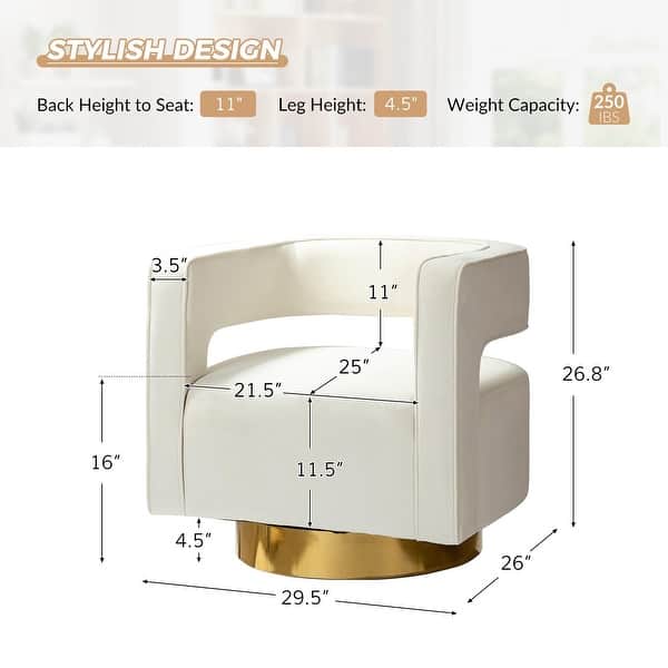 dimension image slide 1 of 14, HULALA HOME Carisa Modern Upholstered Swivel Open-Back Barrel Chair with Golden Base