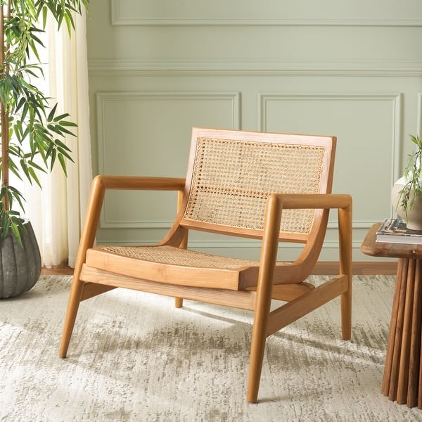 slide 2 of 14, SAFAVIEH Ender Rattan Solid Wood Accent Chair (Fully Assembled) - 30"W x 29"D x 28"H Natural/Natural