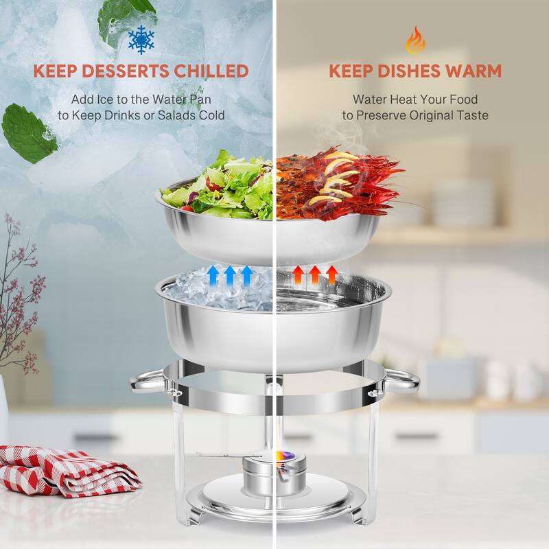 2 Pack 6 qt Stainless Steel Round Chafing Dishes Buffet Set