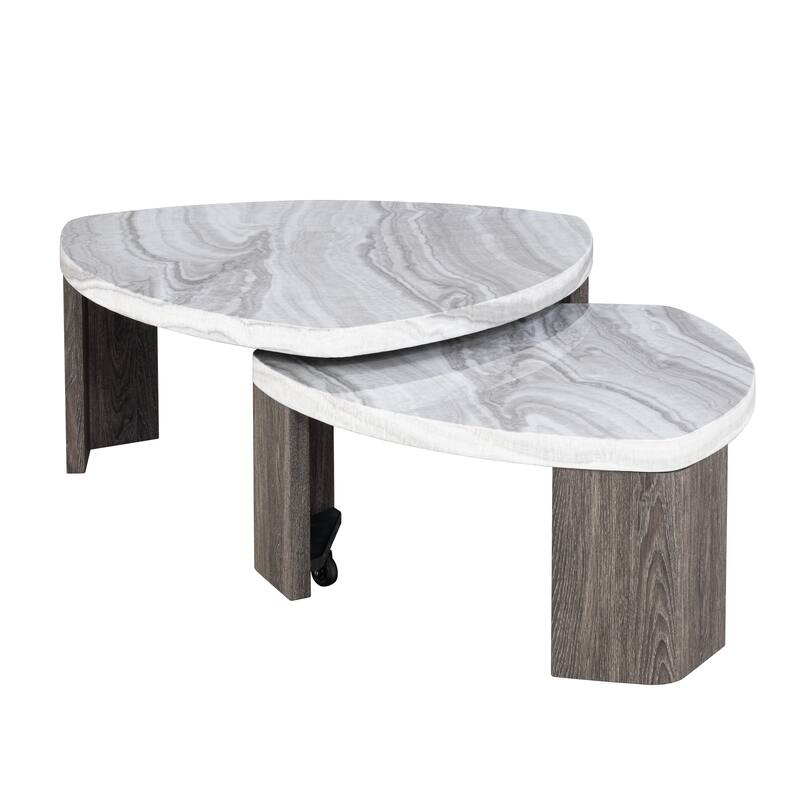 Furniture of America Elric Modern Grey and Brown Wooden Triangular Nesting Coffee Table Set of 2 with Casters