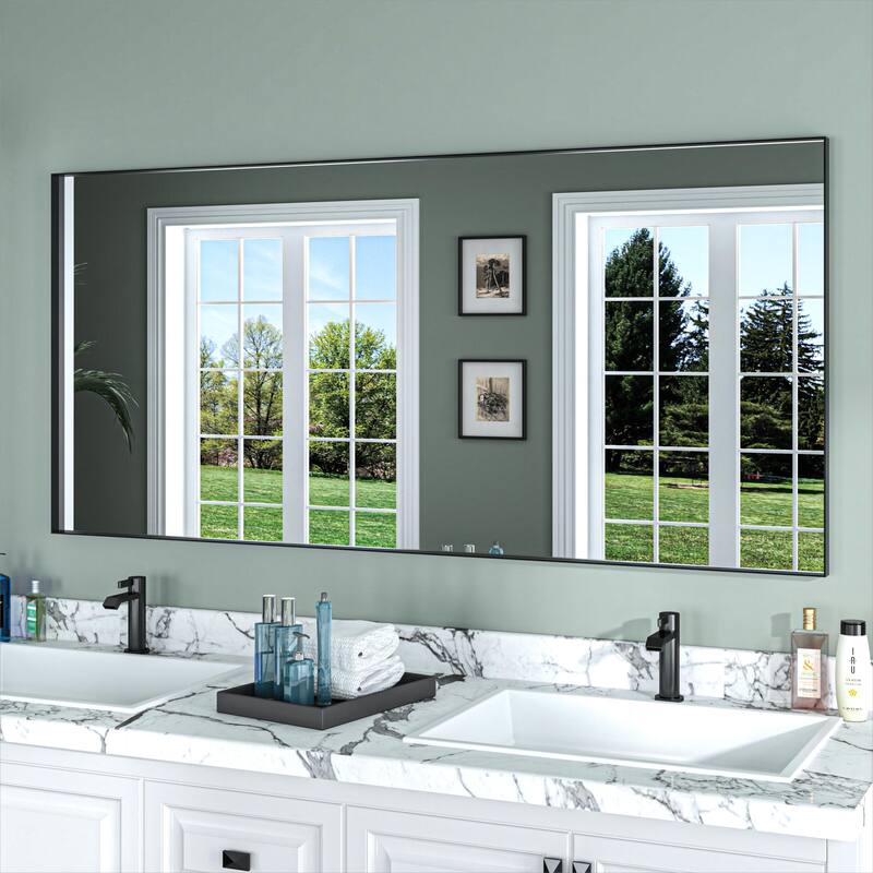 Organnice Rectangular Mirror Modern Black Frame Bathroom Vanity Mirror Clean Glass - 60"L*28"W