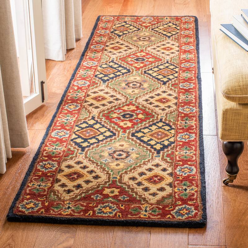 SAFAVIEH Handmade Heritage Links Oriental Wool Rug - 2'3" x 8' Runner - Red/Beige