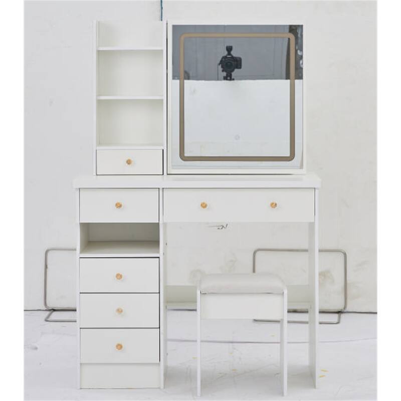 37" Large Vanity Set with LED Mirror and Storage - White