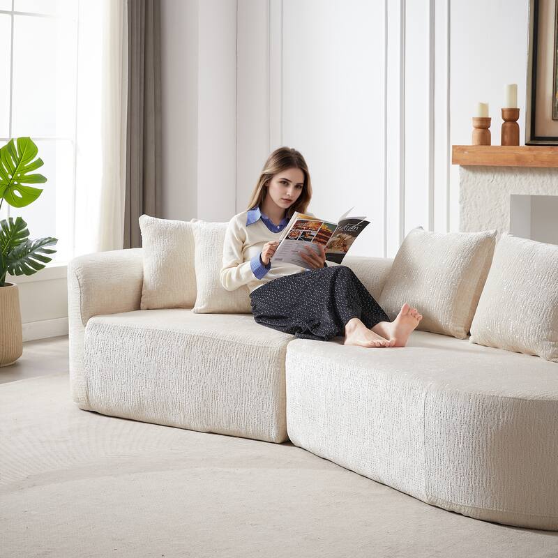 Curved Loveseat Sofa Chenille 4-Seat Cloud Couch with 4 Pillows