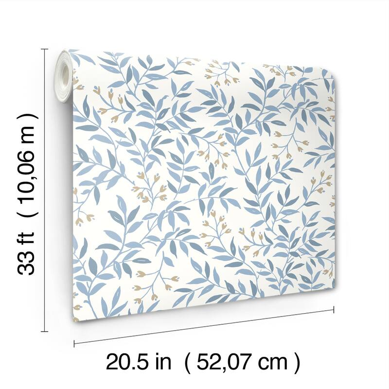 Chesapeake Senna Blue Budding Vines Wallpaper