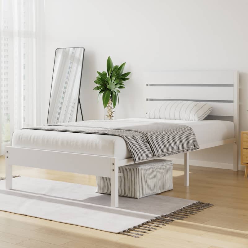 VECELO Industrial Wood Bed Frame with Headboard, Twin Size Beds/Full Size Beds/Queen Size Beds