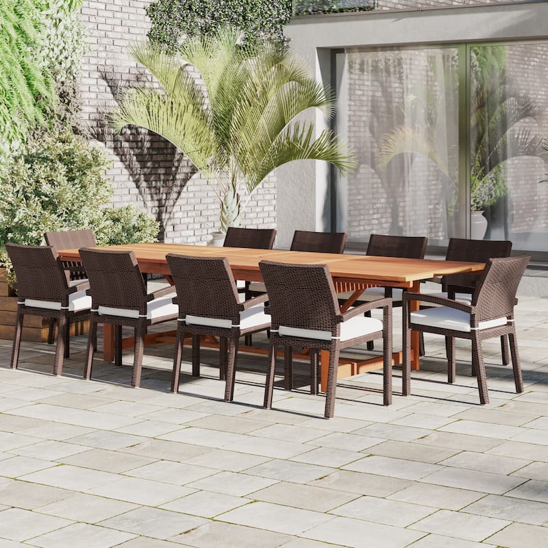 Amazonia Audrey 11pc FSC Wood Outdoor Patio Dining Extendable Set - 170" L x 100 W x 35" H - Dark Wood Finish