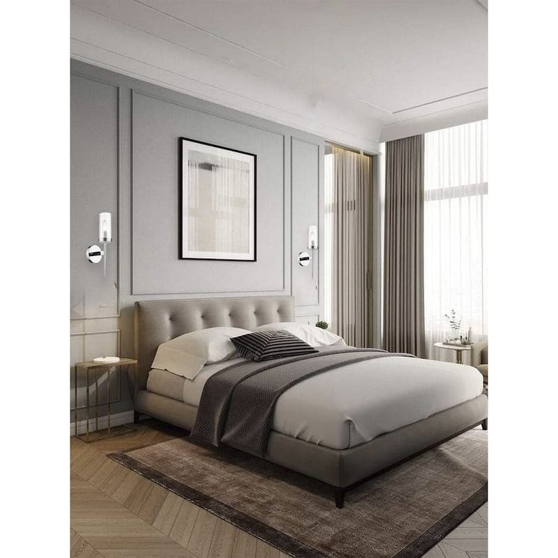 1-Light Chrome Iron Wall Sconce With A Clear Glass Shade