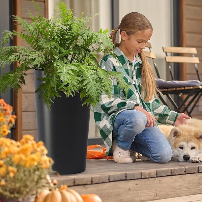 2 Pack Tall 21.7 in Planters for Outdoor Plants, Modern Tall Square Planter Box, Indoor Outdoor Porch Patio Flower Pot