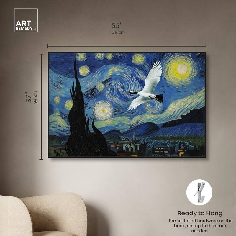 Crane Starry Night Canvas by Art Remedy