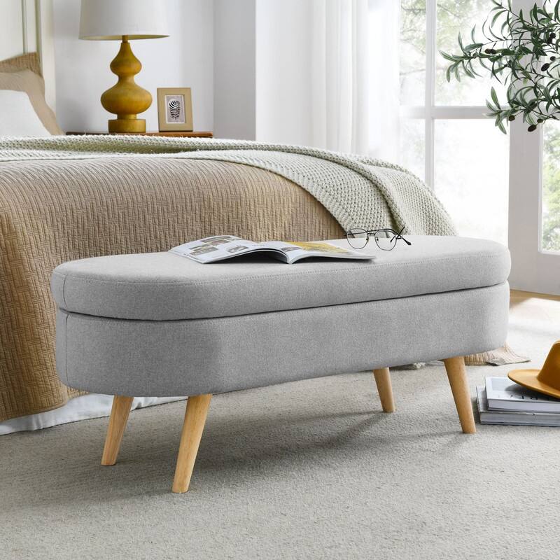 Oval Storage Bench with Rubber Wood Legs