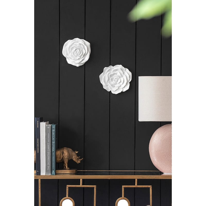 Contemporary Rose Hanging Wall Decor with Gold Resin Floral Sculpture, for Living Room Hallway Bedroom Office