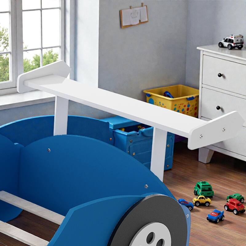 Race Car Platform Bed with Wheels, Kids Car-Shaped Bed Frame with Safety Rails