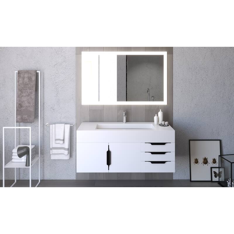Nile 48" Wall Mounted Bathroom Vanity Set w/ White Top
