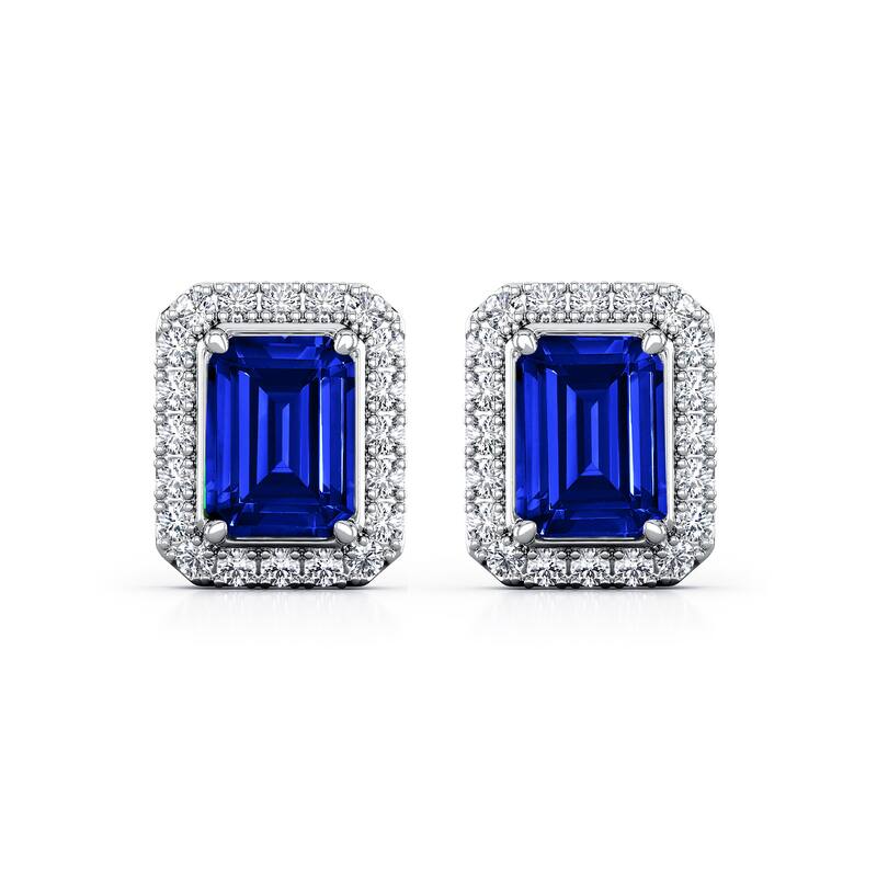 Auriya 14k Gold Lab Grown Gemstone Blue Sapphire Stud Earrings Emerald 0.25 to 5.00 ct. tw. Halo Push-Back