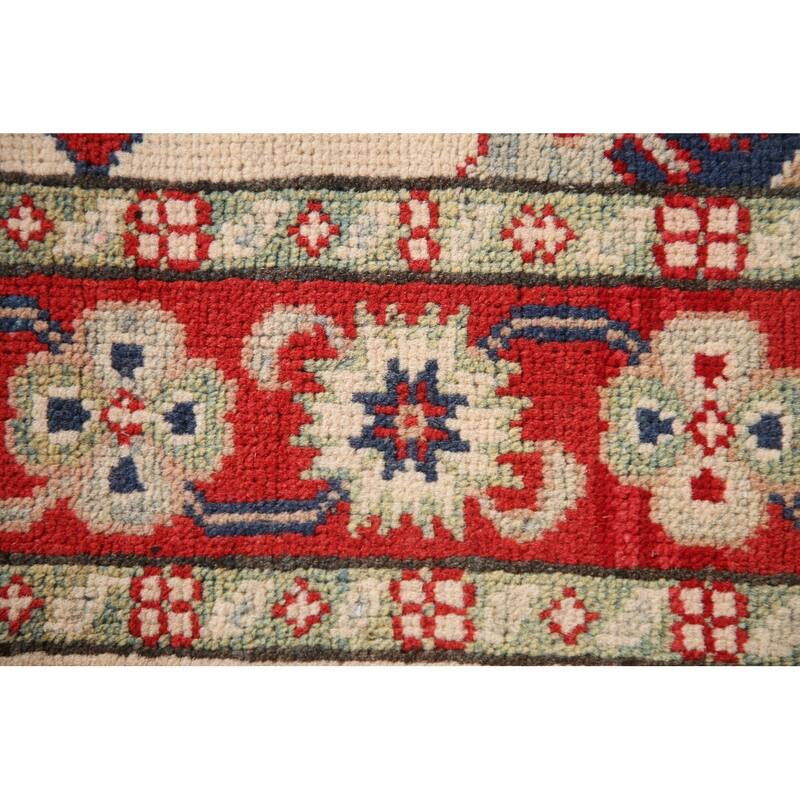 Ivory / Beige Kazak Oriental Accent Rug Hand-Knotted Wool Carpet - 3'2"x 4'8"