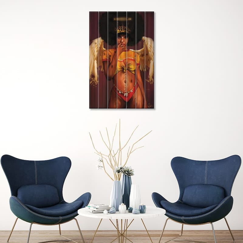 Melanin Angel Print On Wood by Crixtover Edwin - Multi-Color