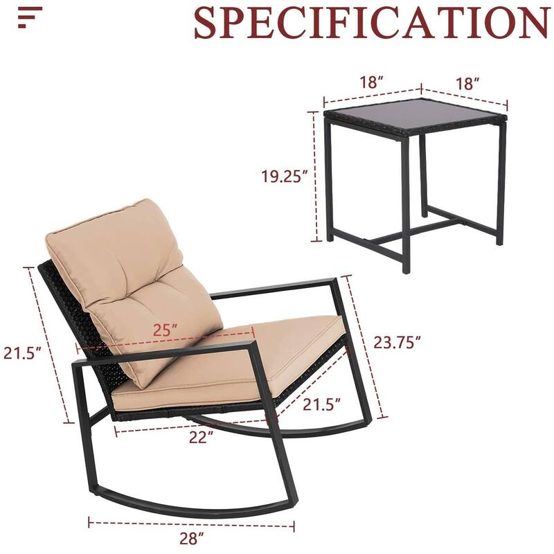 SUNCROWN Outdoor 3-piece Rocking Wicker Bistro Set